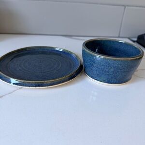 Blue Pottery Plate and Bowl Set